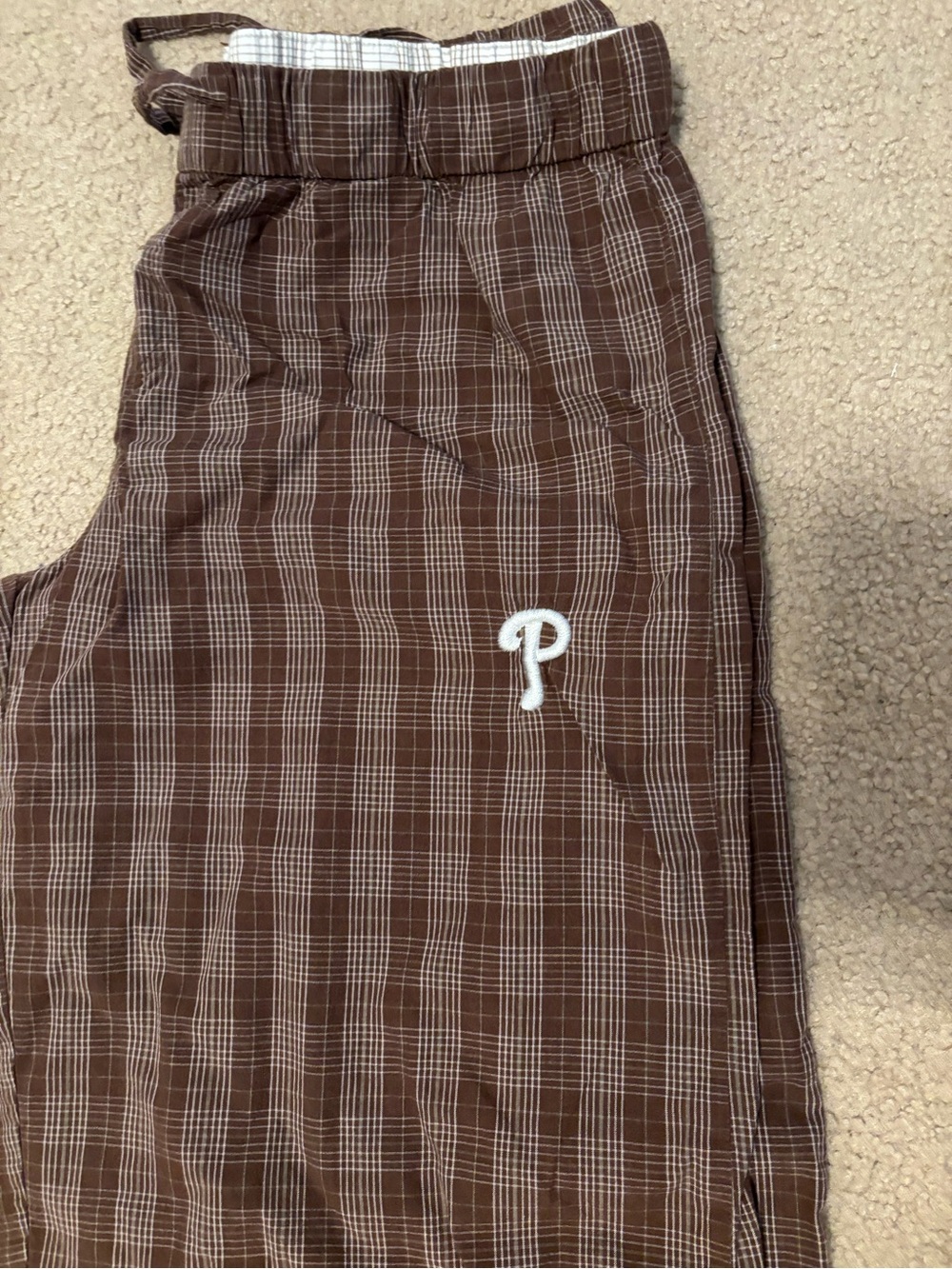 Phillies Brown Plaid Lounge Pants with White Phillies Embroidery